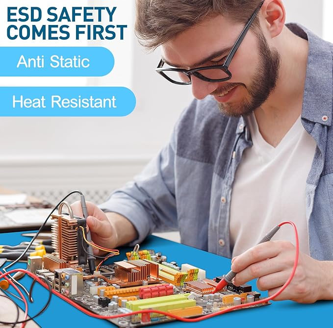 Relaxweex Anti-Static Mat Kits Includes Heat Resistant ESD Mats Anti Static Wrist Straps Grounding Cords Rubber Soldering Table ESD Pad for Computer PC Building Electronics Repair (1 Pack,24 x 35 in)