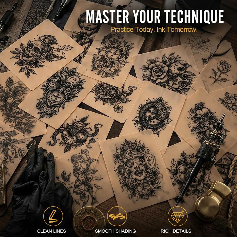 3MM Fake Skin and Transfer Paper Kit - Jconly 30pcs Tattoo Skin and Transfer Paper Kit Includes 10pcs Best Silicone Thick Skin Double Sided, 20Pcs Stencil Paper Tattoo Supplies Tattoo Kit