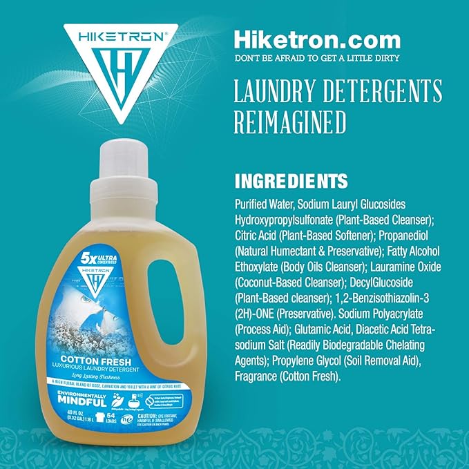 Hiketron Cotton Fresh Liquid Laundry Detergent, 5x Ultra Concentrated, Tough Stains Remover, Long Lasting Scent (40 Fl Oz, Pack of 1)