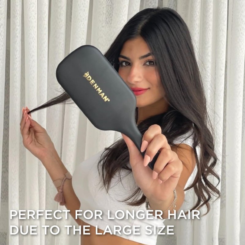 Denman (Black) Large Paddle Cushion Hair Brush for Blow Drying & Detangling - Comfortable Styling, Straightening & Smoothing - For Women and Men, D83