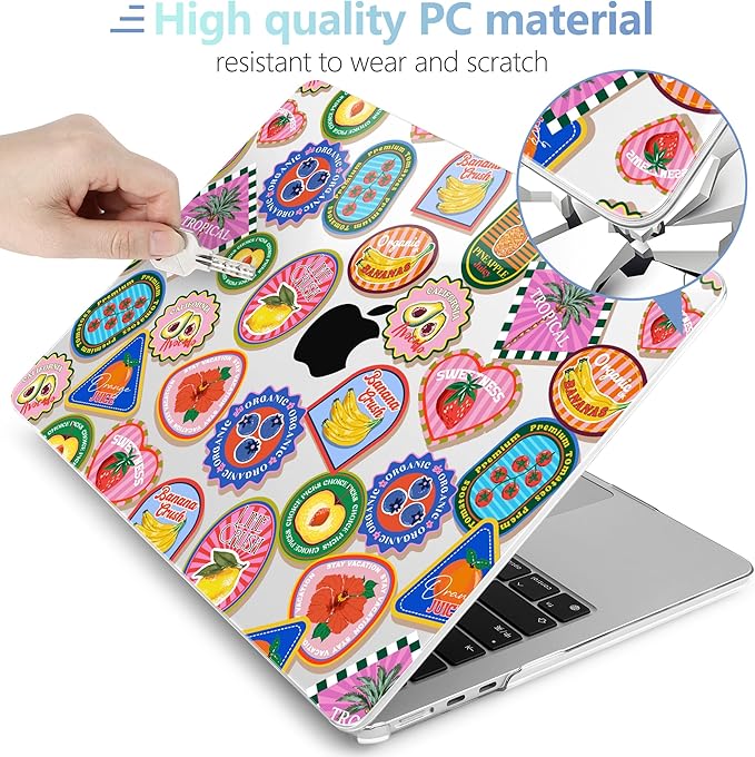 MEEgoodo for M5/M4/M3/M2 MacBook Air 15 inch Case 2026 2025 2024 2023, Case Fit Model (A3448/A3241/A3114/A2941) for MacBook Air 15.3 inch, Fruit & Sticker