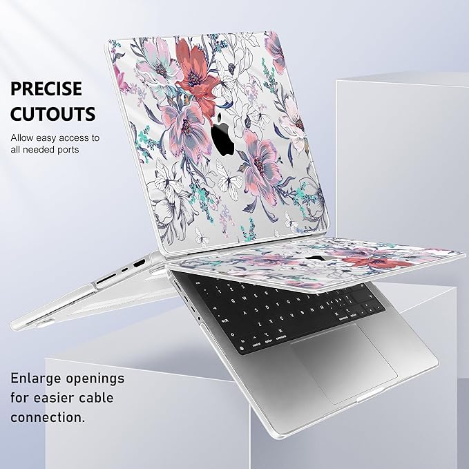 Lepeoac for MacBook Pro 16 inch Case M1 M2 M3 M4 M5 Pro/Max with Liquid Retina XDR, Release 2021-2025 2026 A3429 A3428, Hard Shell Case with Screen Protector & Keyboard Cover, Floral C319