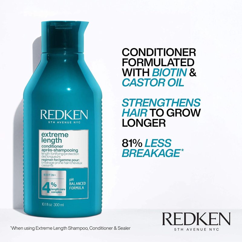 Redken Extreme Length Biotin Shampoo - Promotes Healthy Hair Growth & Strengthens Damaged Hair | 10.1 Fl Oz