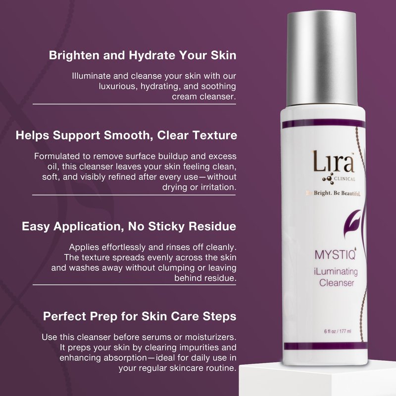 Lira Clinical MYSTIQ iLuminating Cleanser - Moisturizing Face Wash with Vitamin C, Orange Plant Stem Cells, and Plant Extracts - Gentle Facial Cleanser Supports Skin Barrier and Hydration - 6 Oz