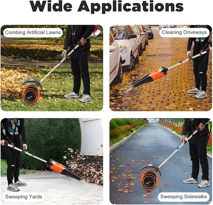 52CC Gas Handheld Sweeper, 2 Stroke 2.3HP Gasoline Power Snow Broom Driveway Turf Brush Outdoor Artificial Lawn Sweeper Cleaner Tools for Driveways Lawns Leaves Street Farms & Snow (Upgraded)