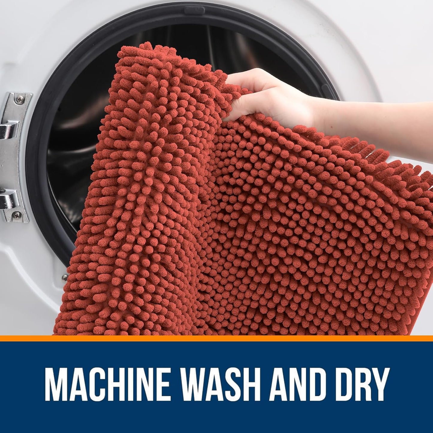 OLANLY Large Bathroom Rugs - Soft Absorbent Chenille Bath Mats | Quick Dry, Machine Washable, Rustic Terracotta 70x46