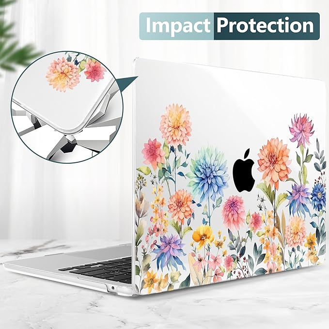 TWOLSKOO for MacBook Air 13 inch Case M5 2026 M4 2025 M3 M2 2024-2022 A3449 A3240 A3113 A2681, Plastic Hard Shell & Keyboard Cover & Screen Film for MacBook Air 13.6 inch Case, Beautiful Flowers