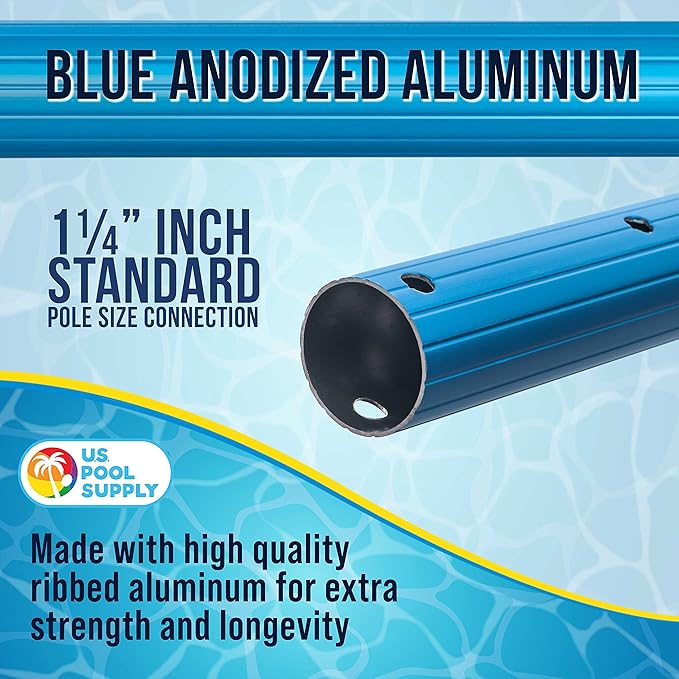 U.S. Pool Supply 15 Foot Swimming Pool Pole Telescopic - Aluminum Pool Skimmer Pole Net, Rake, Brush, Vacuum Head Handle, Attach Cleaning Equipment Accessories, Adjustable 3 Piece Expandable Extension