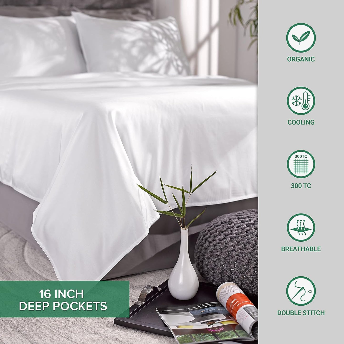 Pure Bamboo Twin XL Sheets - Luxuriously Soft & Cooling 100% Organic Viscose Bed Sheet Set | Sea Glass Color