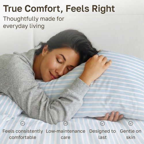 California Design Den 100% Cotton Full Size Sheet Set - Award-Winning 400 TC, Smooth Sateen Finish, Deep Pockets - Cape Stripe Blue