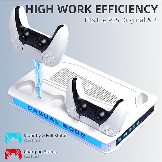 ZYTHRONE PS5/ Slim/Pro Cooling station with Fast Contoller Charger for PlayStation 5 Disc & Digital Console Stand, RGB Light, Quiet Cooling Fan, Headset Holder