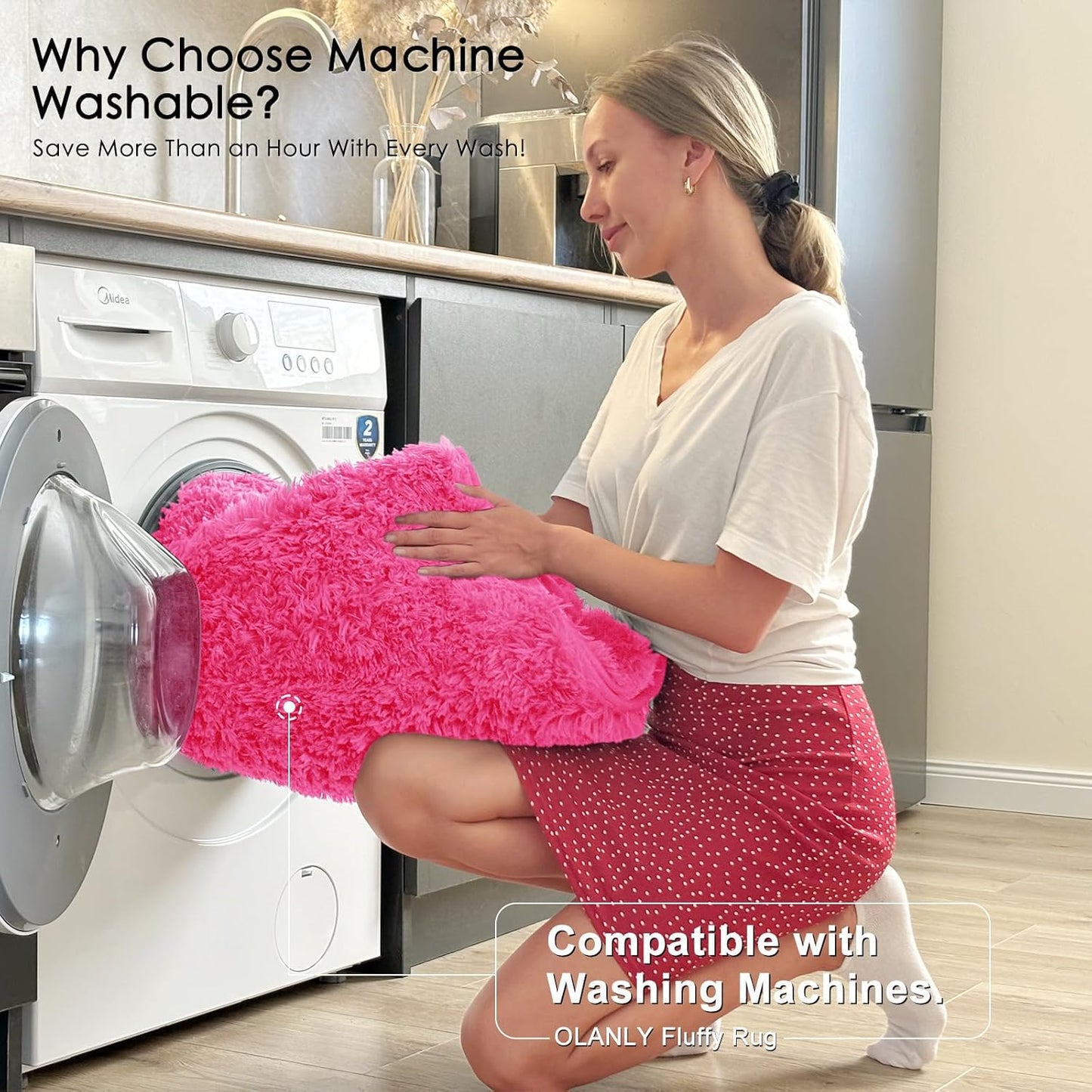 OLANLY Soft Fluffy 2x6 Machine Washable Runner Rug - Perfect for Hallways & Bedrooms | Hot Pink Aesthetic