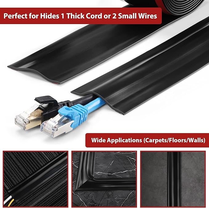 8.2ft Cord Cover Floor, Soft PVC Cord Covers for Wires on Floor, Self-Adhesive Cord Hider, Cable Management Wire Protector for Commercial Office Carpet/Floors/Wall Off White