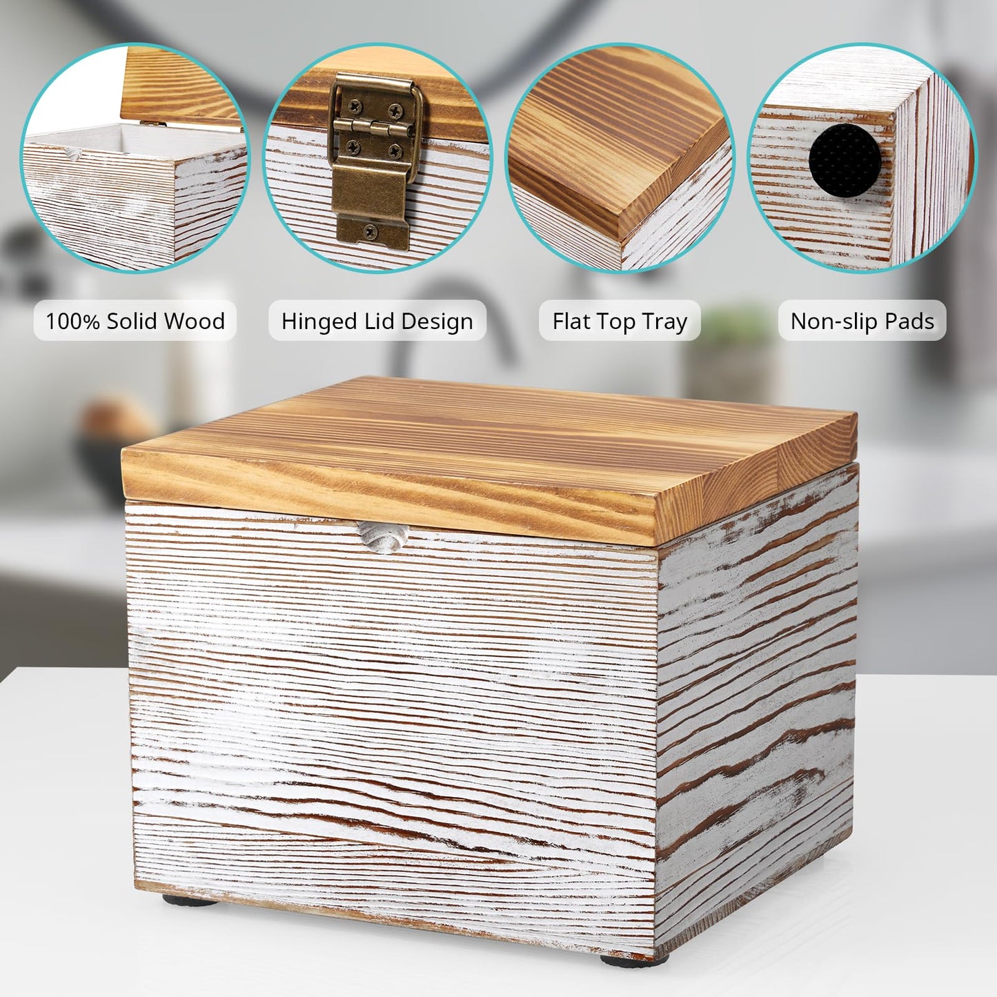 Bivvclaz Disposable Face Towel Holder, White Washed Wood Face Towel Container Compatible with Clean Towels XL, Face Towels Storage Box with Lid, Makeup Remover Organizer for Vanity, Bathroom