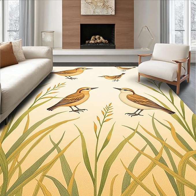 Flatwoven High Traffic Area Rug 5x7, Delightful Wetland Wildlife Motifs with Charming Marsh Artwork, Non Slip, Stain Resistant, Washable Area Rugs for Living Room, Bedroom (Brown, 5x7)