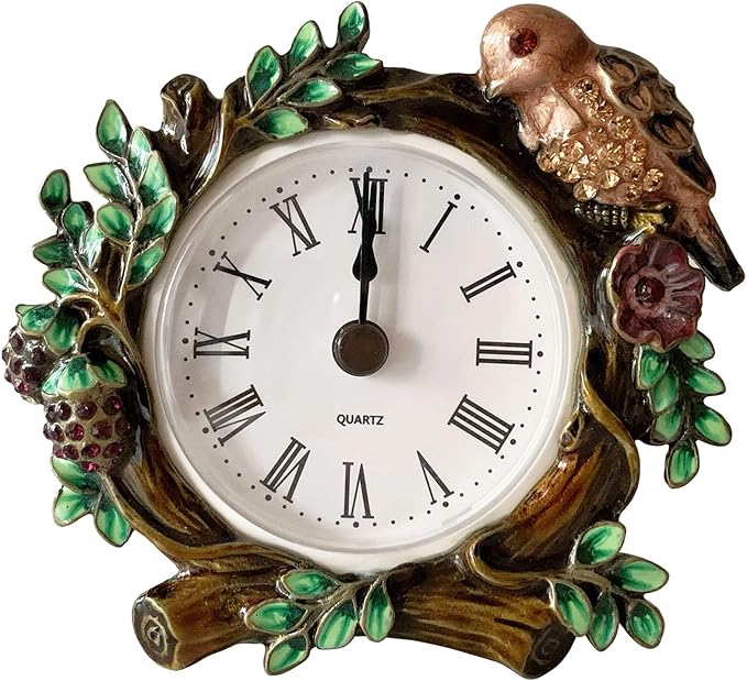 Pewery Decorative Mini Table Clock, Vintage Metal Silent Analog Quartz Battery Operated Table Top Clock for Living Room Decor Shelf