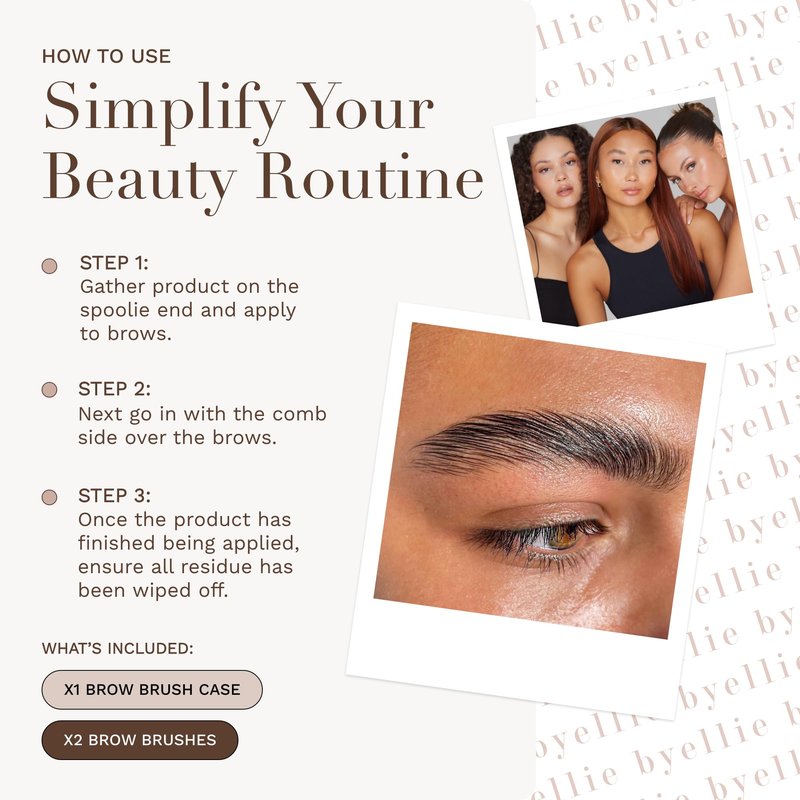 Byellie Brow Brush, Dual-Ended with Brow Comb & Precision Spoolie, Brow Gel & Wax Application, Define's & Shape's, Easy to Use Fluffy Brow Look, Natural Makeup, Vegan & Cruelty Free