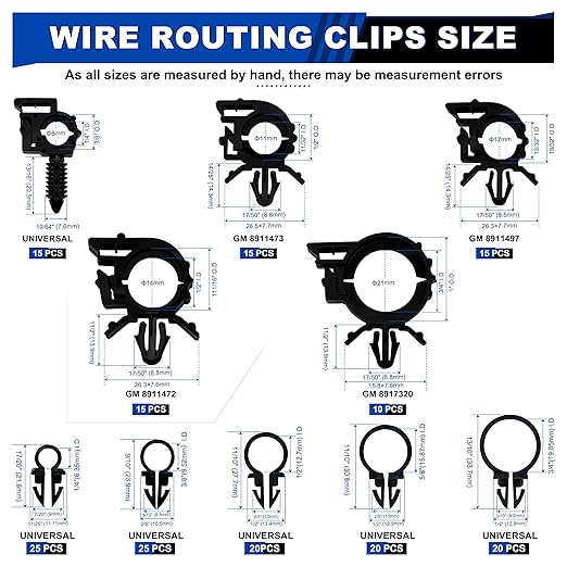 Daptemn 200 PCS Car Wire Loom Routing Clips Assortment Kit 14 Sizes Wiring Harness Routing Clips Push Mount Cable Zip Tie Replacement Parts for Universal Honda GM Mazda