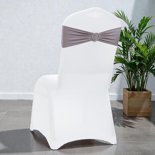 MDS Spandex Chair Sashes - Premium Stretch Covers with Buckle Slider | Universal Fit for Weddings & Events - Silver Gray