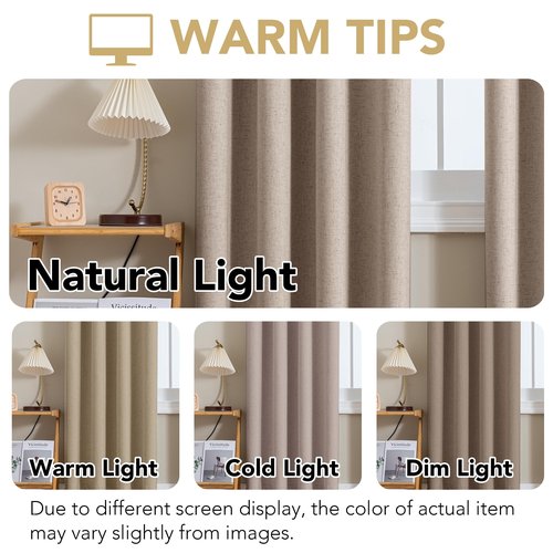 H.VERSAILTEX Linen Curtains 100% Blackout Curtains for Bedroom 54 inch Long Full Light Blocking Nature Linen Blended Window Curtains for Living Room Nickel Grommet (2 Panels, Heathered Sand)