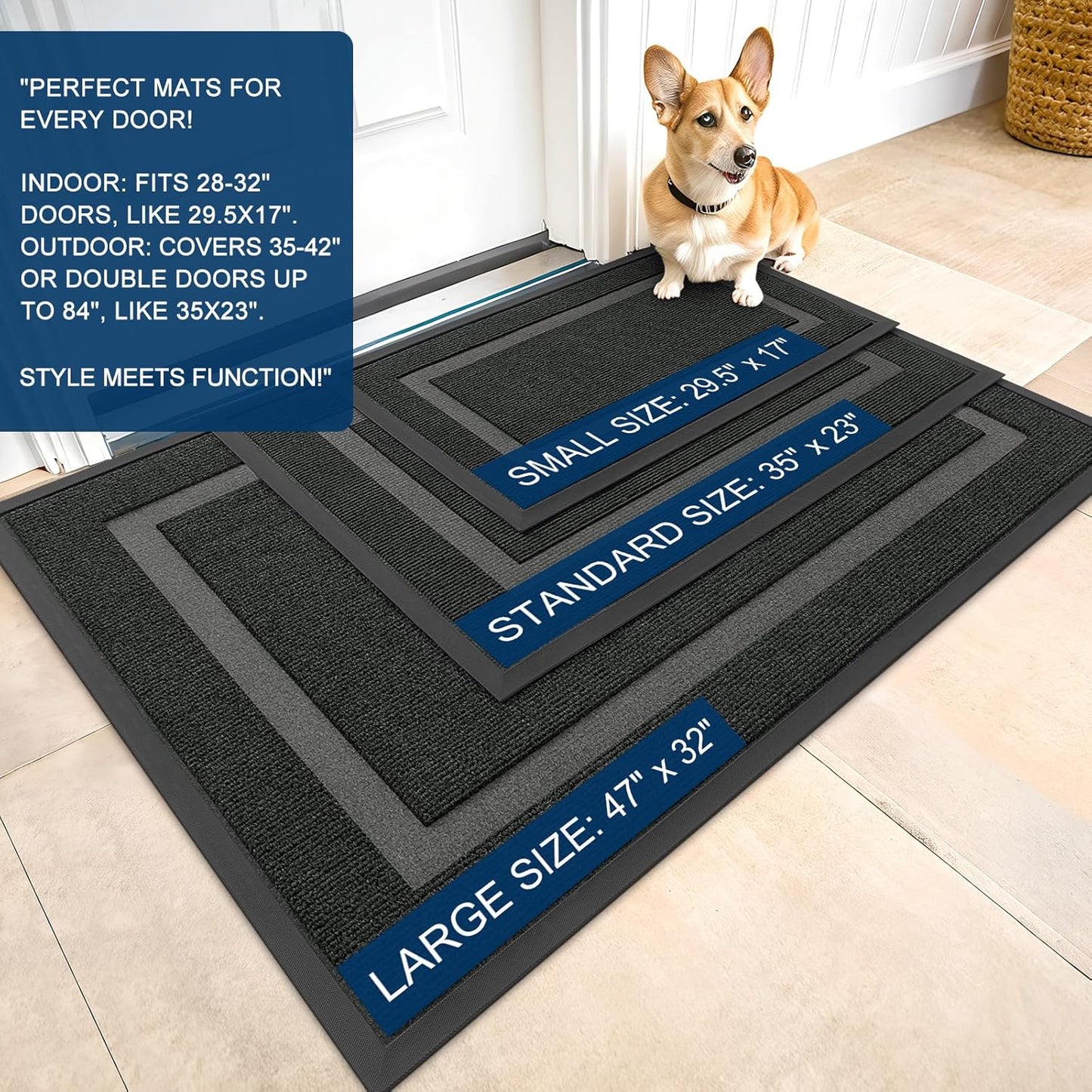 OLANLY Waterproof Front Door Mat - All-Season Indoor/Outdoor Doormat, Easy Clean, 71x23, Black
