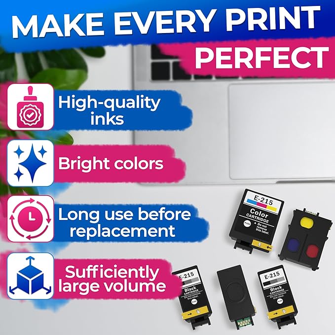 5-Pack Printer Ink Cartridges – 215 Ink Cartridges 3 Black and 2 Tri-Color | Easy-to-Install Inkjet Printer Cartridge Replacements | Sharp Text & Vivid Colors, Combo Pack for Home & Office Printing