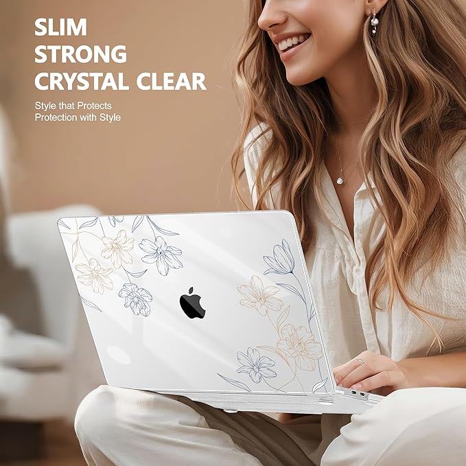 Lepeoac Case for MacBook Pro 13 inch Case M2 2022-2016 A2338 M1 A2251 A2289 A2159 A1989 A1708 A1706, Plastic Hard Shell + Keyboard Cover + Dust Plug, Floral