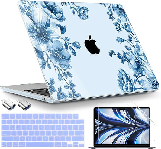 TWOLSKOO Compatible with MacBook Air 13 inch Case M5 2026 M4 2025 M3 M2 2024-2022 A3449 A3240 A3113 A2681, Plastic Hard Shell & Keyboard Cover for MacBook Air 13.6 inch Case, Blue Chinoiserie