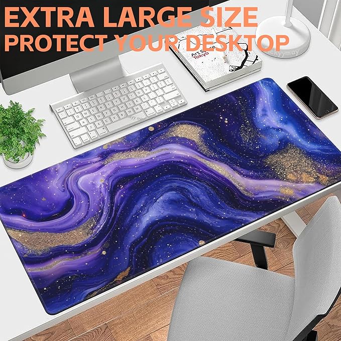 NIYLYNSYN Mouse Pad Large Fluid Art Marble Texture Non-Slip Game Desk Mat with Stitched Edge Laptop Keyboard Desk Pad for Work Home Gaming (35.4 x 15.7 Inches)