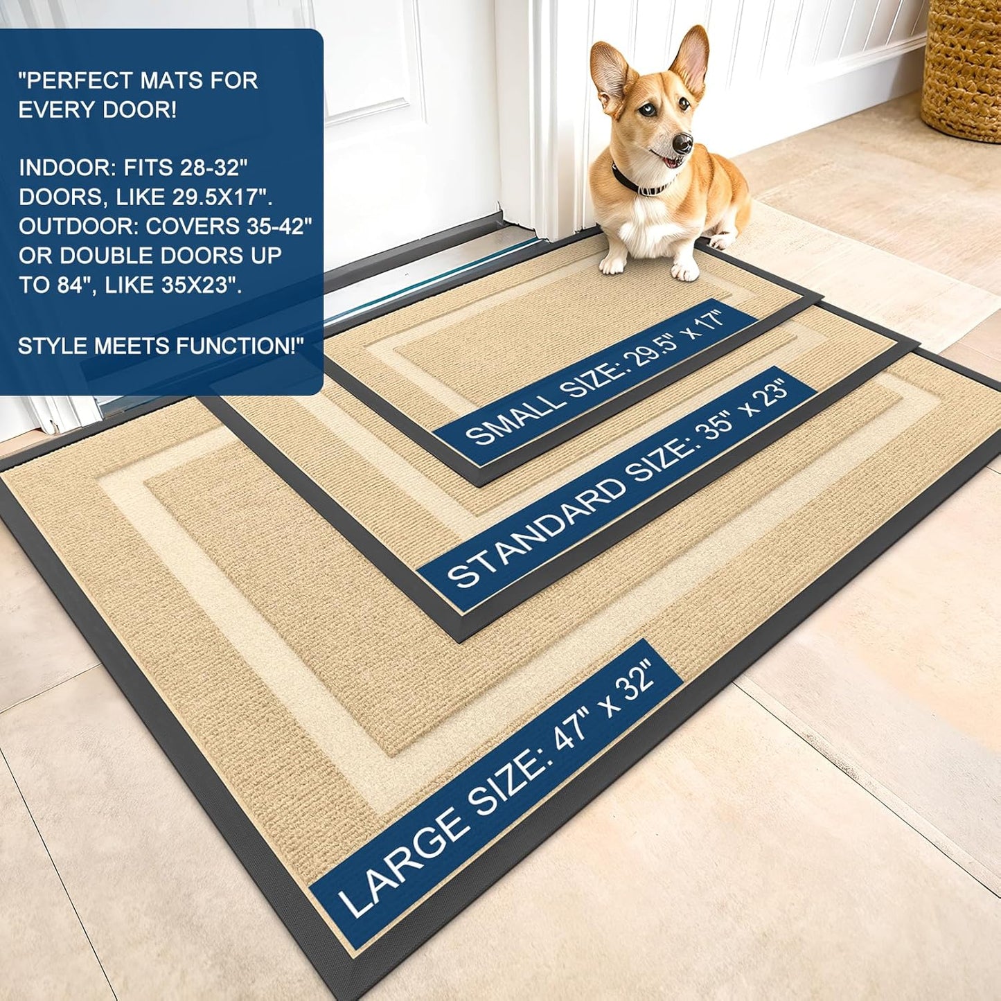 OLANLY Waterproof Front Door Mat - All-Season, Fade Resistant, Easy Clean | 47x32 Inches, Beige