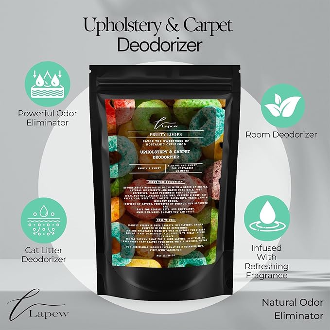 Lapew Fruity Loops Scented Cleaning Bundle | Carpet Deodorizer Powder (16 oz) & Mop Soap Concentrate (36 oz) | Pet-Friendly Odor Eliminator