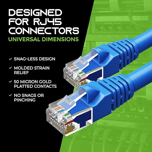 GearIT 24-Pack, Cat5e Ethernet Patch Cable 5 Feet - Snagless RJ45 Computer LAN Network Cord, Blue - Compatible with 24 48 Port Switch POE Rackmount 24port Gigabit