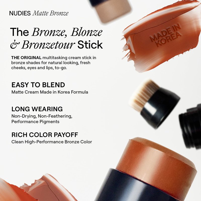 Nudestix Nudies Bronze All Over Matte Bronzing Stick – 3-in-1 Cream Bronzer for Cheeks, Eyes & Lips with Built-In Brush | Natural Contour & Sun-Kissed Glow | Bondi Bae