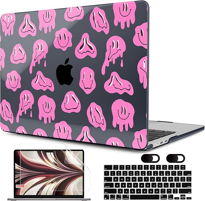 MEEgoodo Case for M5/M4/M3/M2 MacBook Air 13.6 inch 2026 2025 2024 2022, Fit Model A3449/A3240/A3113/A2681, Case Compatible with MacBook Air 13 inch, Pink Groovy Emoji