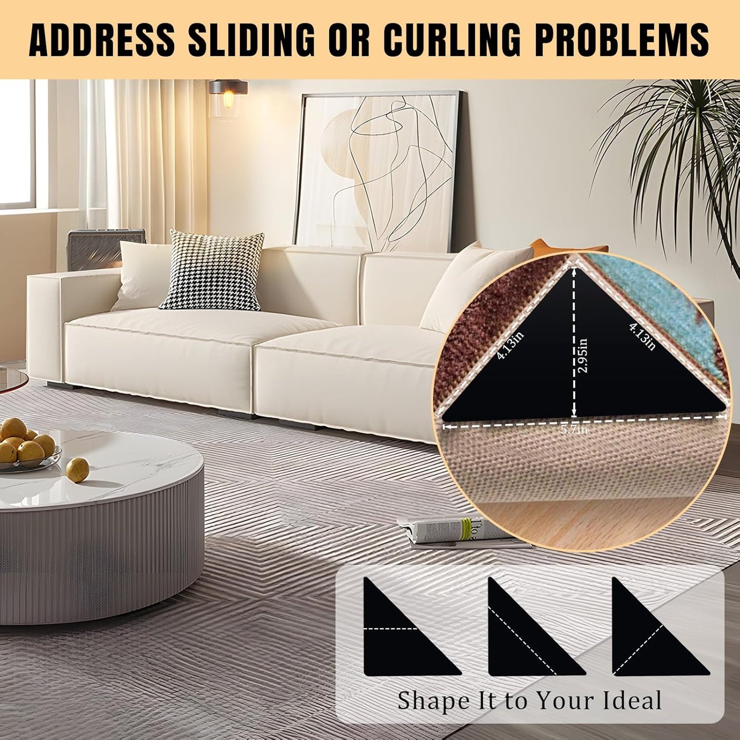 Premium 12Pcs Rug Tape by [Brand Name] - Non-Slip Carpet Tape for Hardwood Floors & Tiles | No Residue, Keeps Rugs Flat