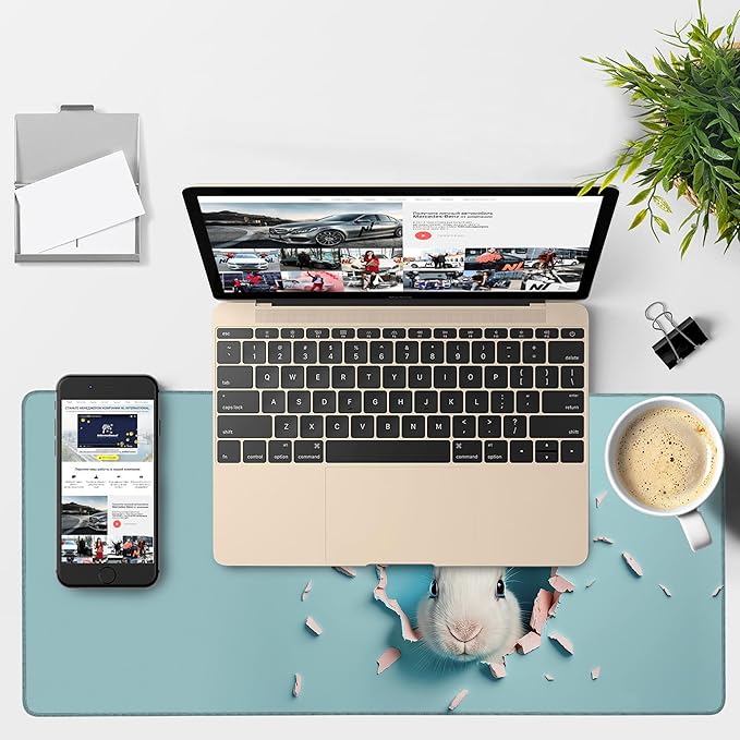 NITAHHHY Gaming Desk Pad Large Extra Length Bunny Peeking Out of A Hole Mouse Pad Keyboard Laptop Non-Slip Waterproof with Rubber Base Thick Stitched Edge Mouse Mat for Office Home 35.4 x 15.7 Inches