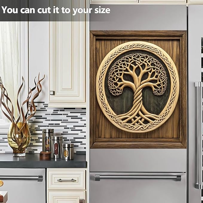 Wood Tree of Life Dishwasher Front Door Cover Vinyl Magnetic Sticker, Retro Wood Door Fridge Magnet Panel Decal, Tree of Life Dishwasher Magnet Skin Cover - 23x26 in (Magnet)