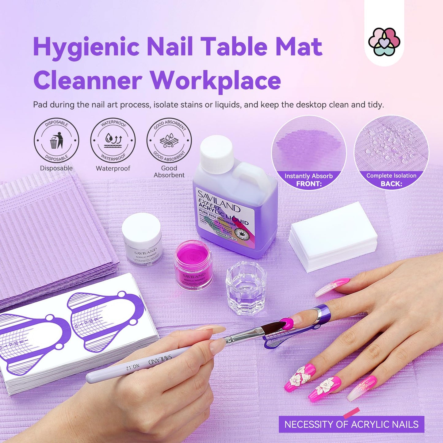 SAVILAND 8OZ EMA Acrylic Liquid Monomer: Pure EMA Odorless Liquid Monomer Professional Nail Monomer Liquid Kit for Acrylic Powder with Acrylic Brush Dappen Dish Nail Table Mat Nail Tech Salon