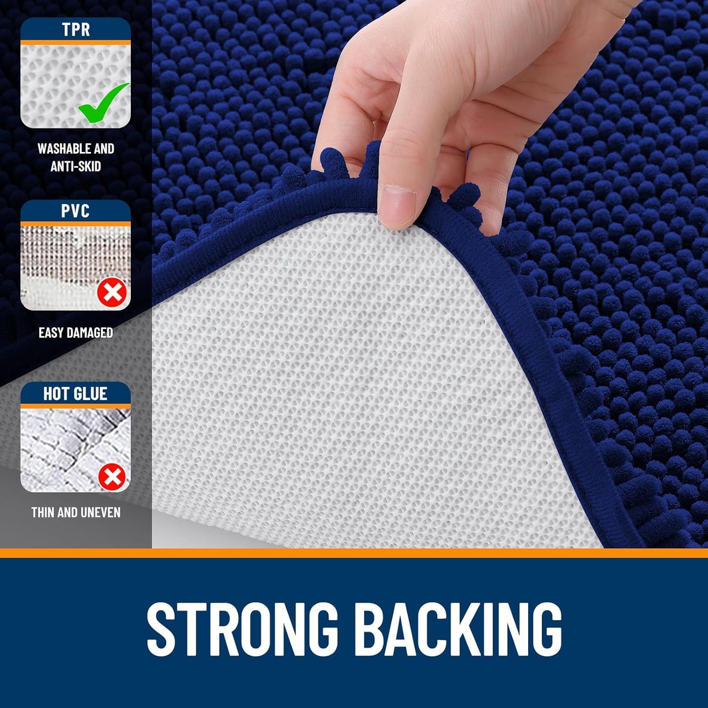 OLANLY Large Bathroom Rugs - Extra Soft Chenille Bath Mats, Quick Dry & Machine Washable, Navy 59x35