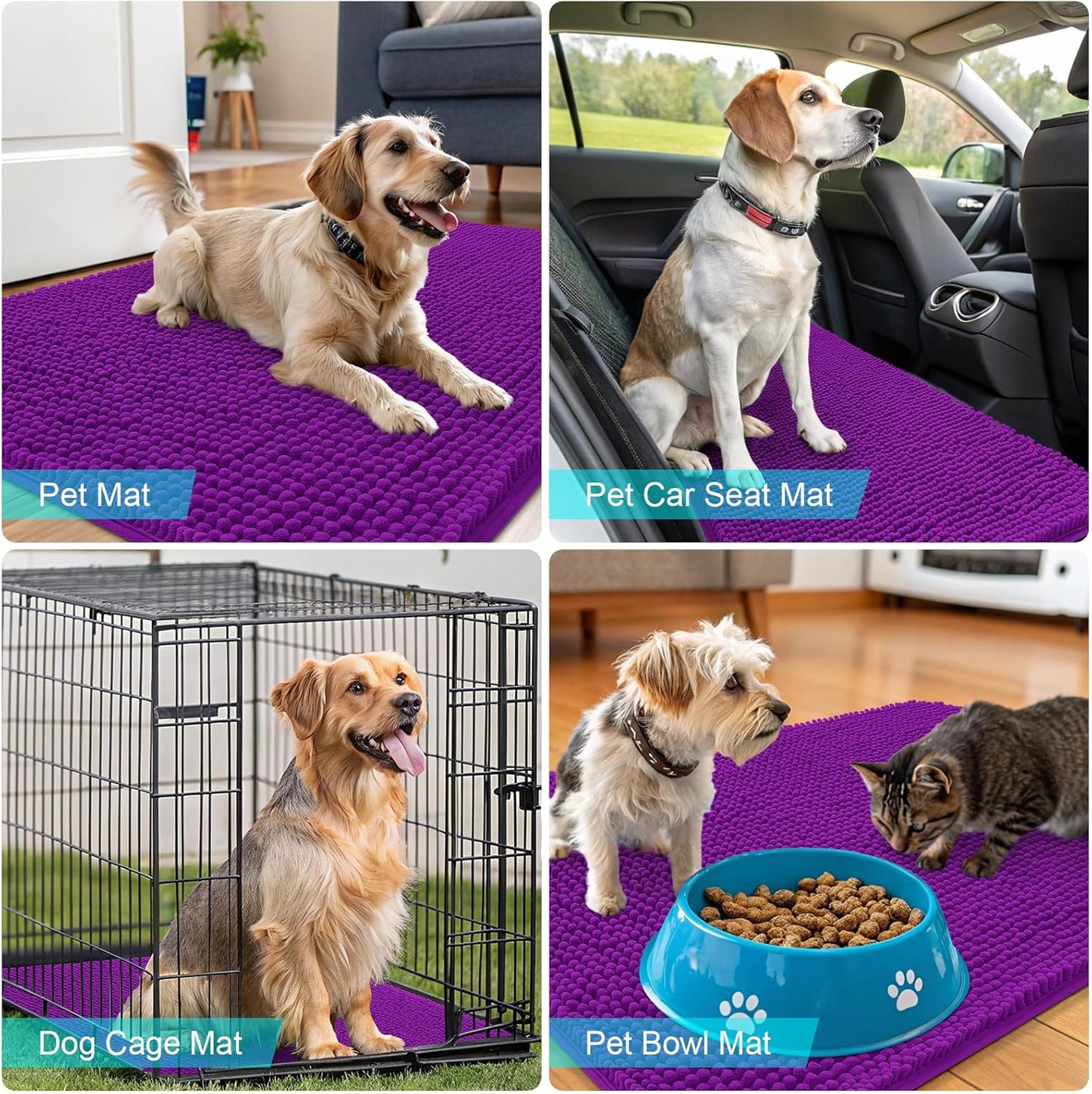OLANLY Dog Door Mat - Absorbent Non-Slip Washable Doormat for Muddy Paws | 59x20 Inches, Purple