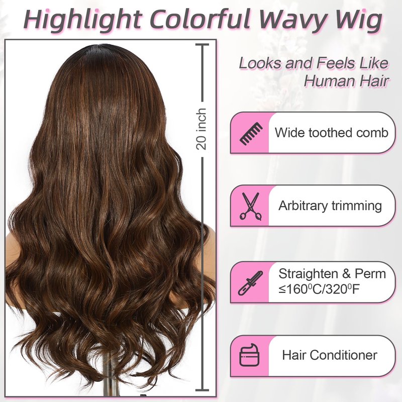 Brown Lace Front Wig - 13x4 Pre-Plucked Loose Wave | 20-Inch Synthetic Heat Resistant Fiber for Daily Wear
