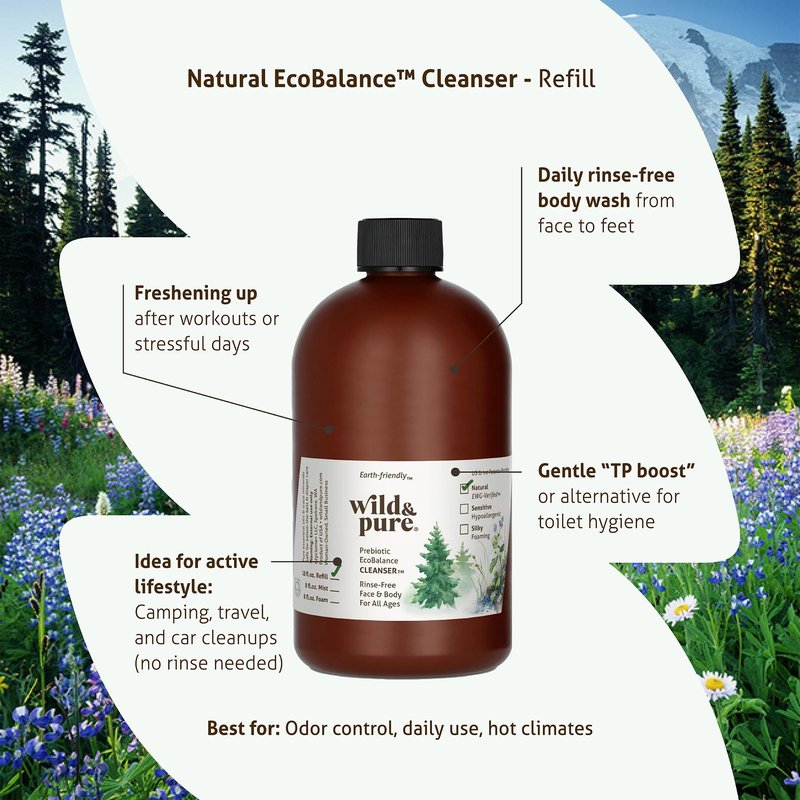 Wild & Pure EWG Verified Natural Body Wash Refill (18oz) for Foamers/Spray | Cleanser, Deodorizer, Moisturizer | Face, Hands, Body | pH-Balanced, Microbiome-Friendly, Plant-Based | Refillable Skincare