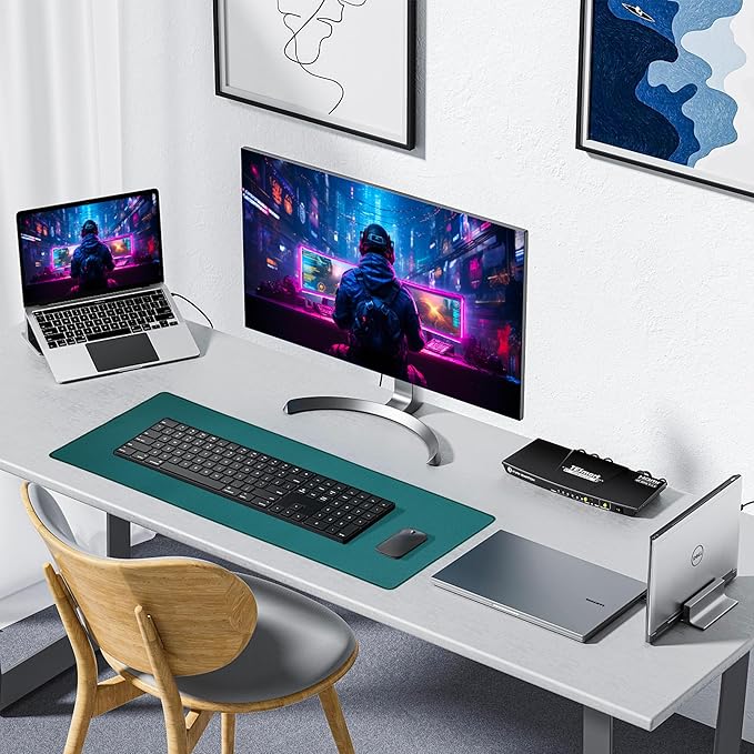 ALOANES Green Waterproof Desk Mat, Large Mouse Pad with Extended Mouse Mat, with Anti Slip Base, Stitched Edge, Grain Jacquard Surface, Perfect for Gamer, Office& Home 3XL(35.43"x15.74"x0.12")