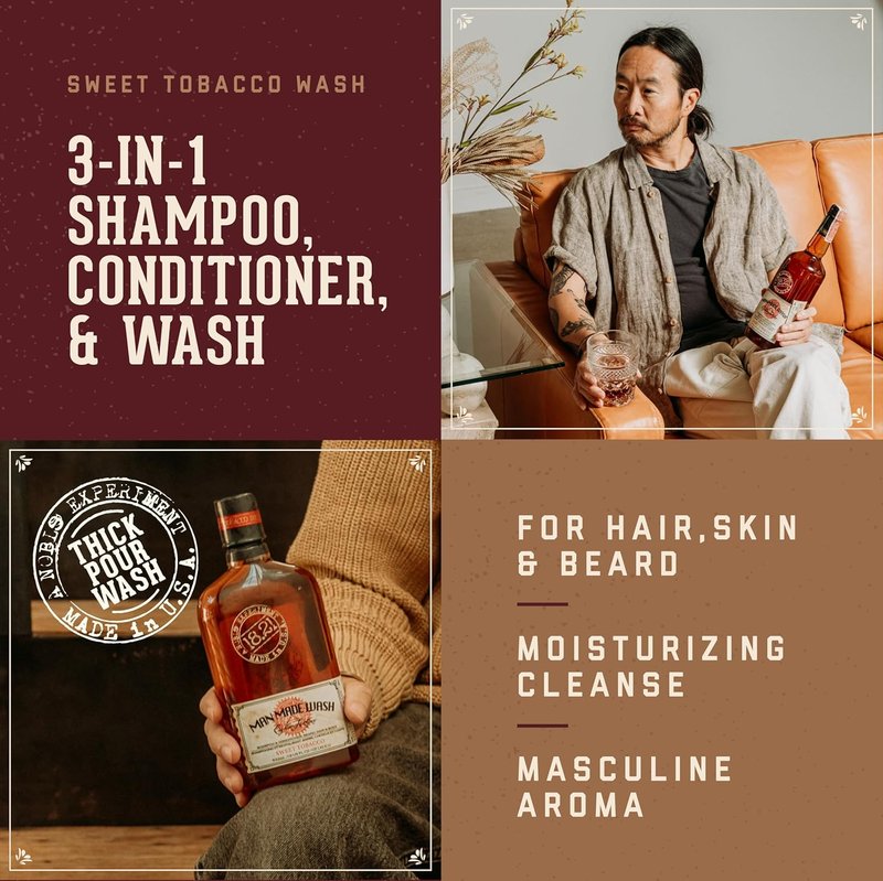 18.21 Man Made 3-in-1 Body Wash, Shampoo & Conditioner for Men - Strengthens & Moisturizes All Hair & Skin Types | 18oz