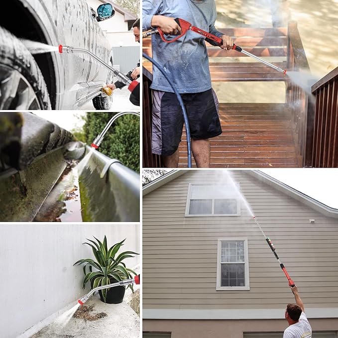 135 Inch(11.25ft) Pressure Washer Extension Wand for Gutter Roof, 6 Pcs Pressure Washer Gutter Cleaner Attachment with 6 Pcs Nozzle Tips, 1/4â Quick Connect Fitting(4000 PSI)