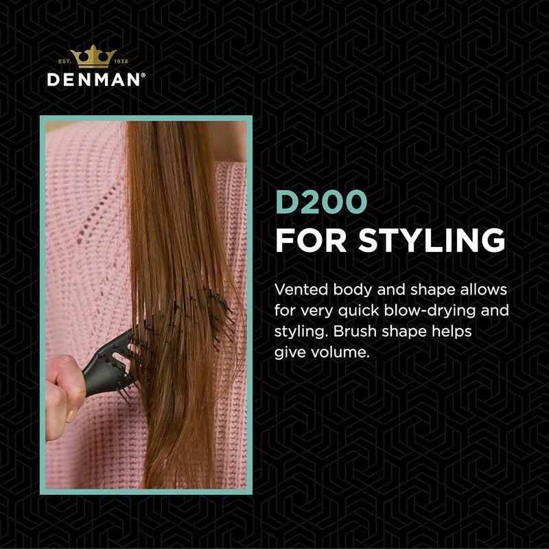Denman D200 Flexible Vent Brush - Blow Drying Hair Brush for Curly, Thick & Straight Hair | Unisex, Black