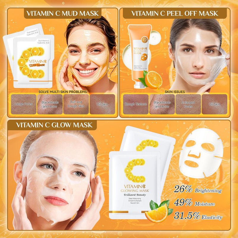 28 Pcs Vitamin C Skin Care Set, Skincare for Girls 10-12, Complete Skincare Routine for Deep Clean, Soft and Hydrated Skin, Ideal Gift for Teen Girls
