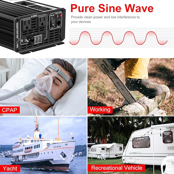 Xijia 2000W Pure Sine Wave Inverter, 48V to 120V AC Power Converter for Winter Home Backup, Solar Systems, RV and Truck Cold-Weather Use, Remote & Bluetooth Control, with 2×20A AC Sockets, 4000W Peak