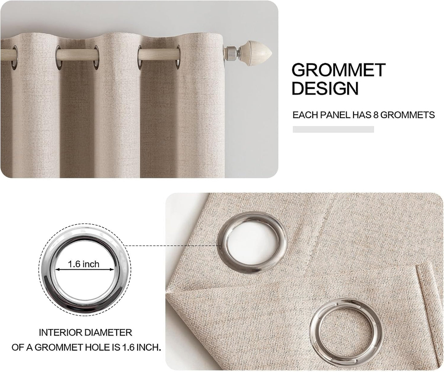 MIULEE 100% Blackout Linen Textured Curtains - Extra Long 112 Inches | Thermal Insulated Natural Beige (2 Panels)