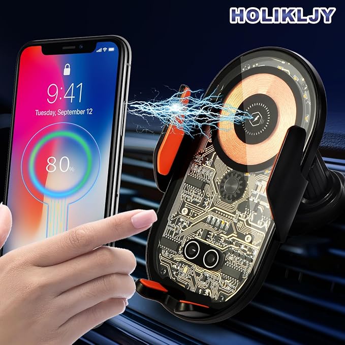 HOLIKLJY Phone Holders for Your Car with Wireless Chargre - Metal Hook Clip, Auto Clamp Air Vent Cell Phone Car Mount, Hands Free Universal Automobile Cradle Fit for iPhone Android and All Smartphones